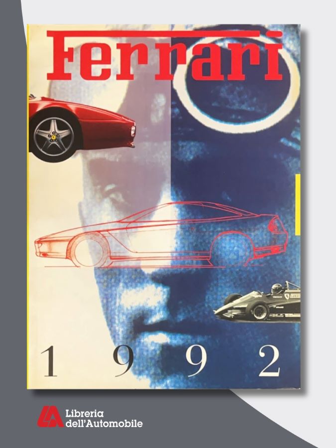 F1 yearbook Ferrari 1992 con resoconti della stagione di Formula 1 e approfondimenti su modelli e attività aziendali del marchio
