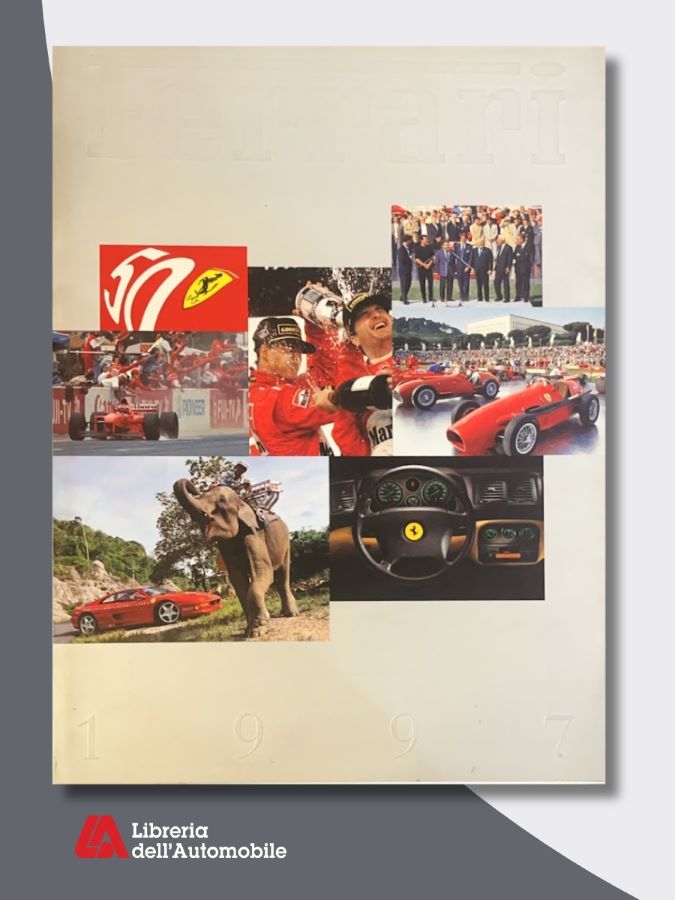 F1 yearbook Ferrari 1997 con resoconti della stagione di Formula 1 e approfondimenti su modelli e attività aziendali del marchio