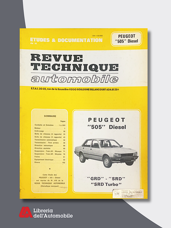 Peugeot 505 Diesel Grd/Srd/Srd Turbo, 1980-90 Serie "Revue Technique Automobile" N. 418