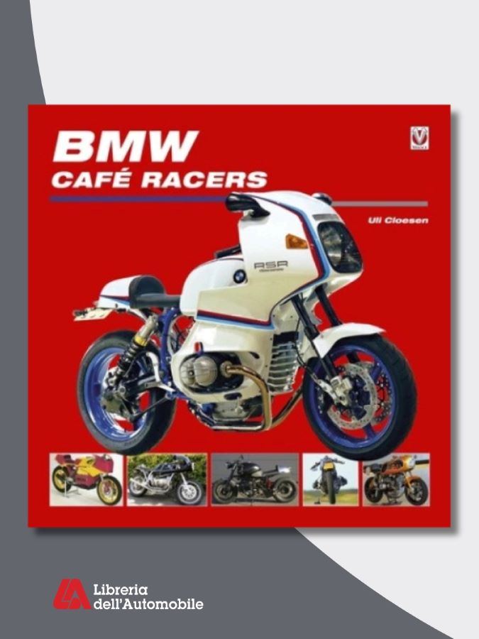 Manuali officina moto con focus su BMW trasformate in moto “café racer” e dettagli estetici e tecnici.