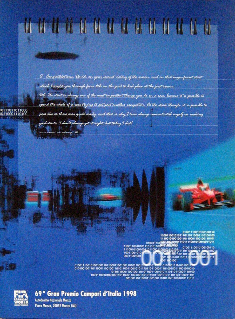 69° Gran Premio Campari D'Italia Monza 11-13 Sett.1998 Press Kit/Dossier Media
