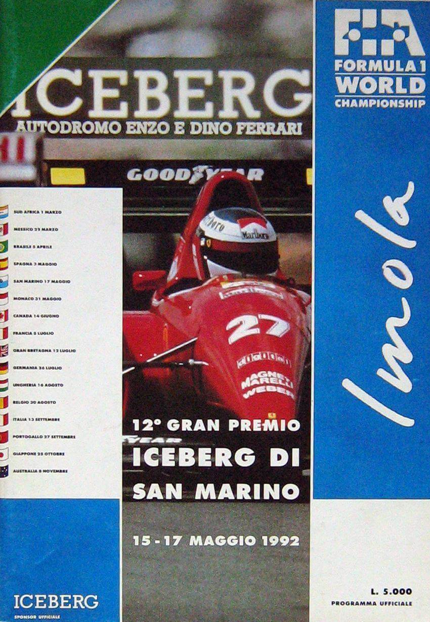 12° Gran Premio Iceberg Di San Marino Imola 15-17 Maggio 1992 Programma Ufficiale