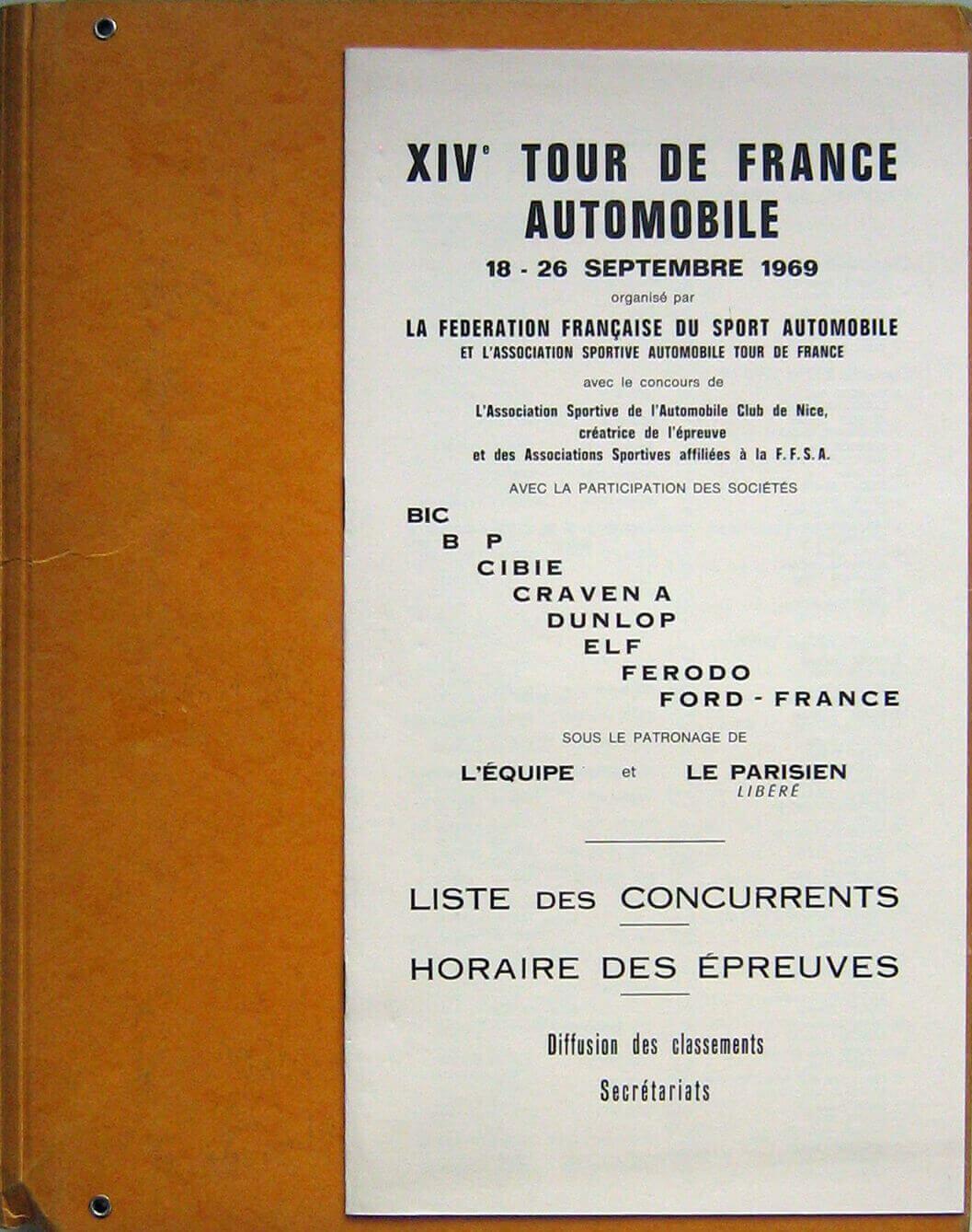 Tour De France Automobile 18-26 Septembre 1969 Press Kit/Cartella Stampa - immagine 2