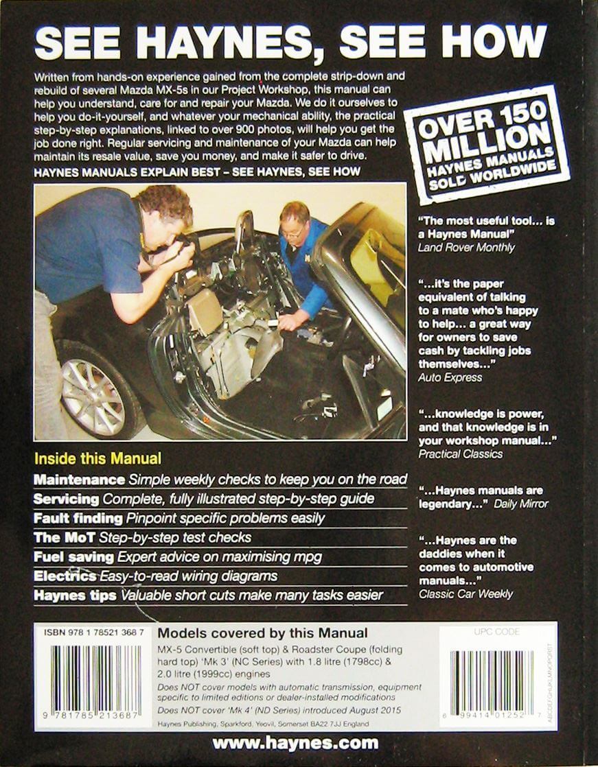 Mazda Mx-5 Oct 2005 To July 2015 Owners Workshop Manual N. 6368 - immagine 2
