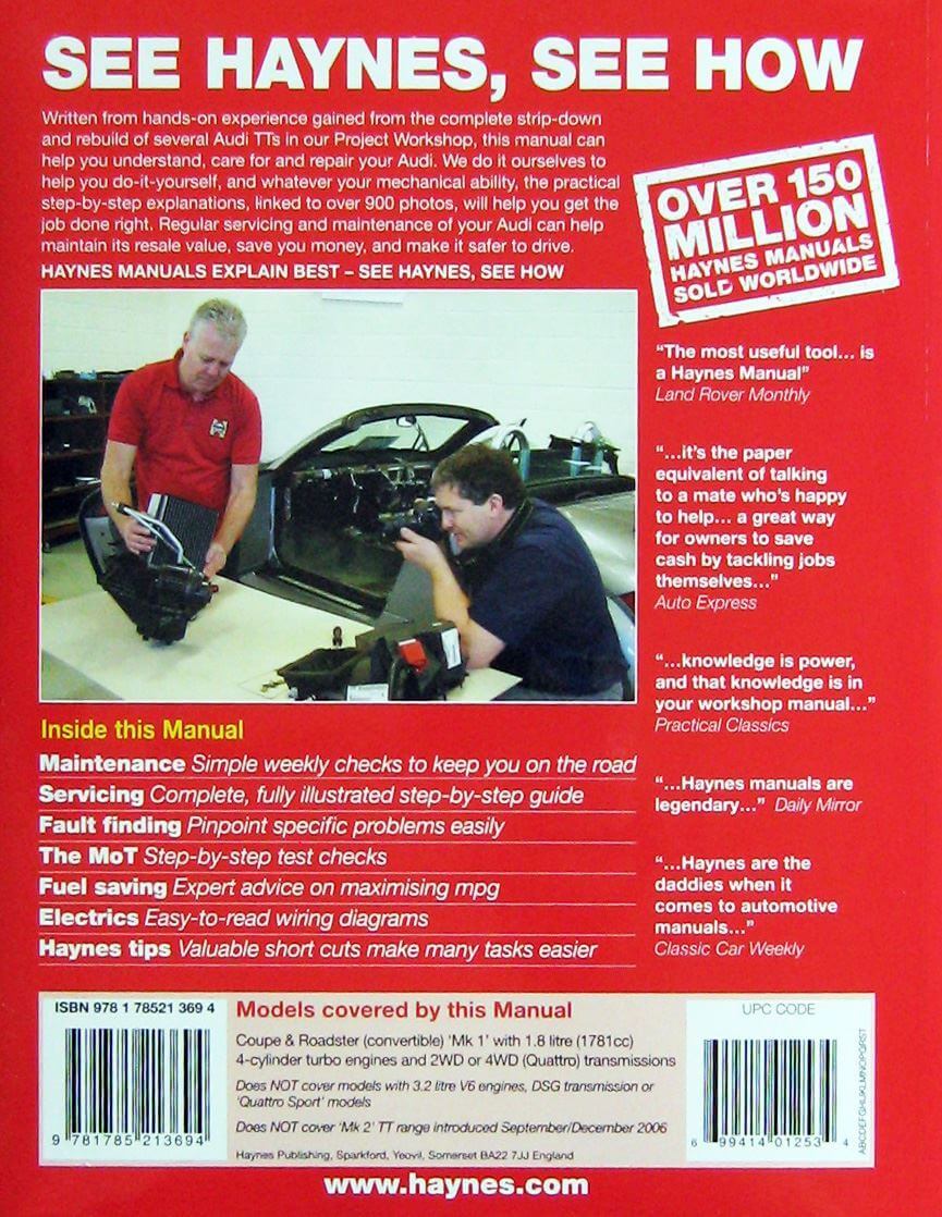 Audi TT Coupe & Roadster 1999 - 2006 Owners Workshop Manual N.6369 - immagine 2