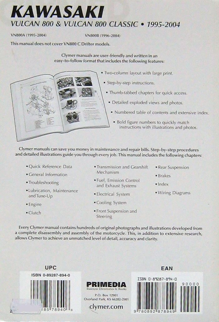 Kawasaki Vulcan 800 & Vulcan 800 Classic 1995-2004 Clymer Repair Manuals M354-2 - immagine 2
