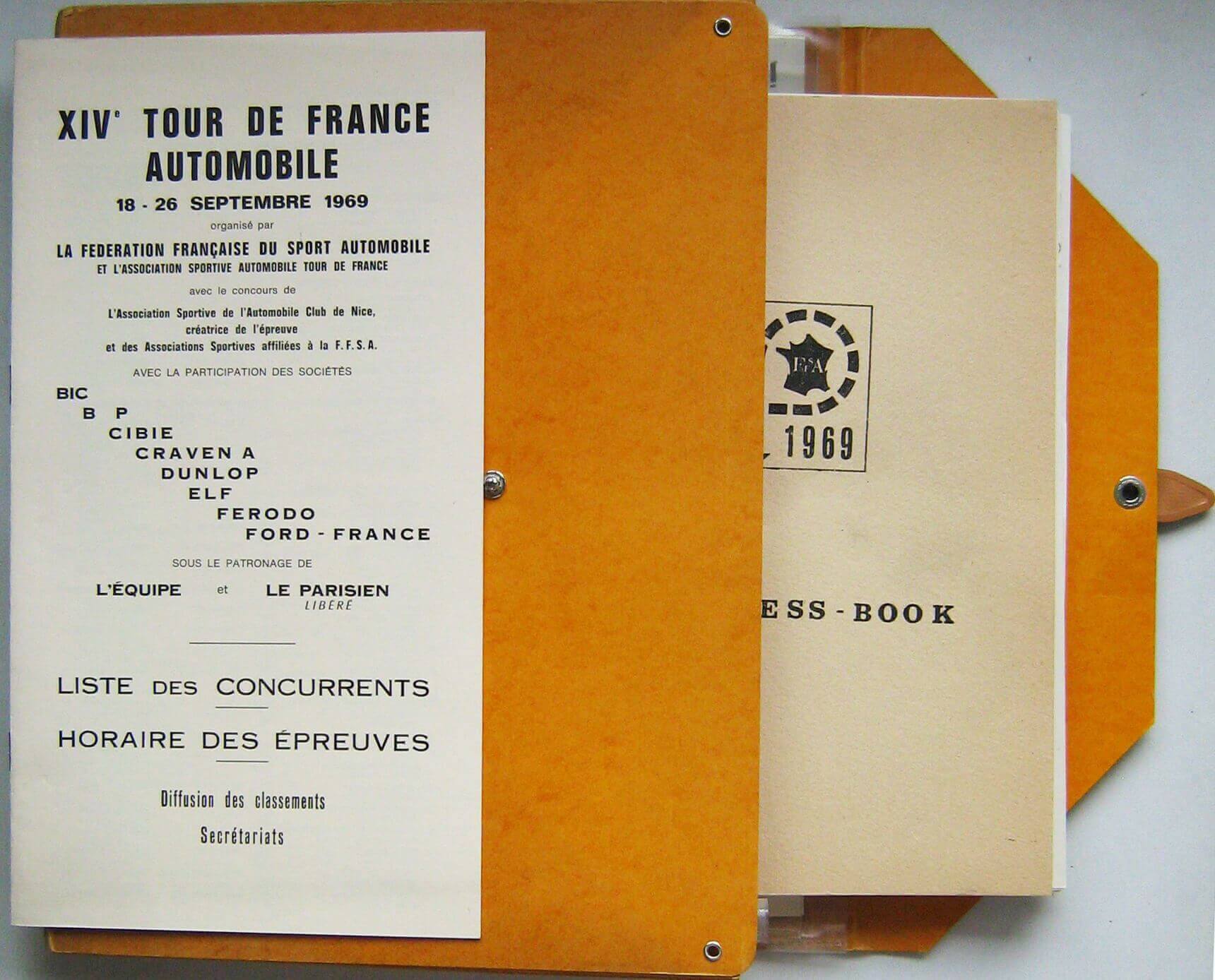 Tour De France Automobile 18-26 Septembre 1969 Press Kit/Cartella Stampa
