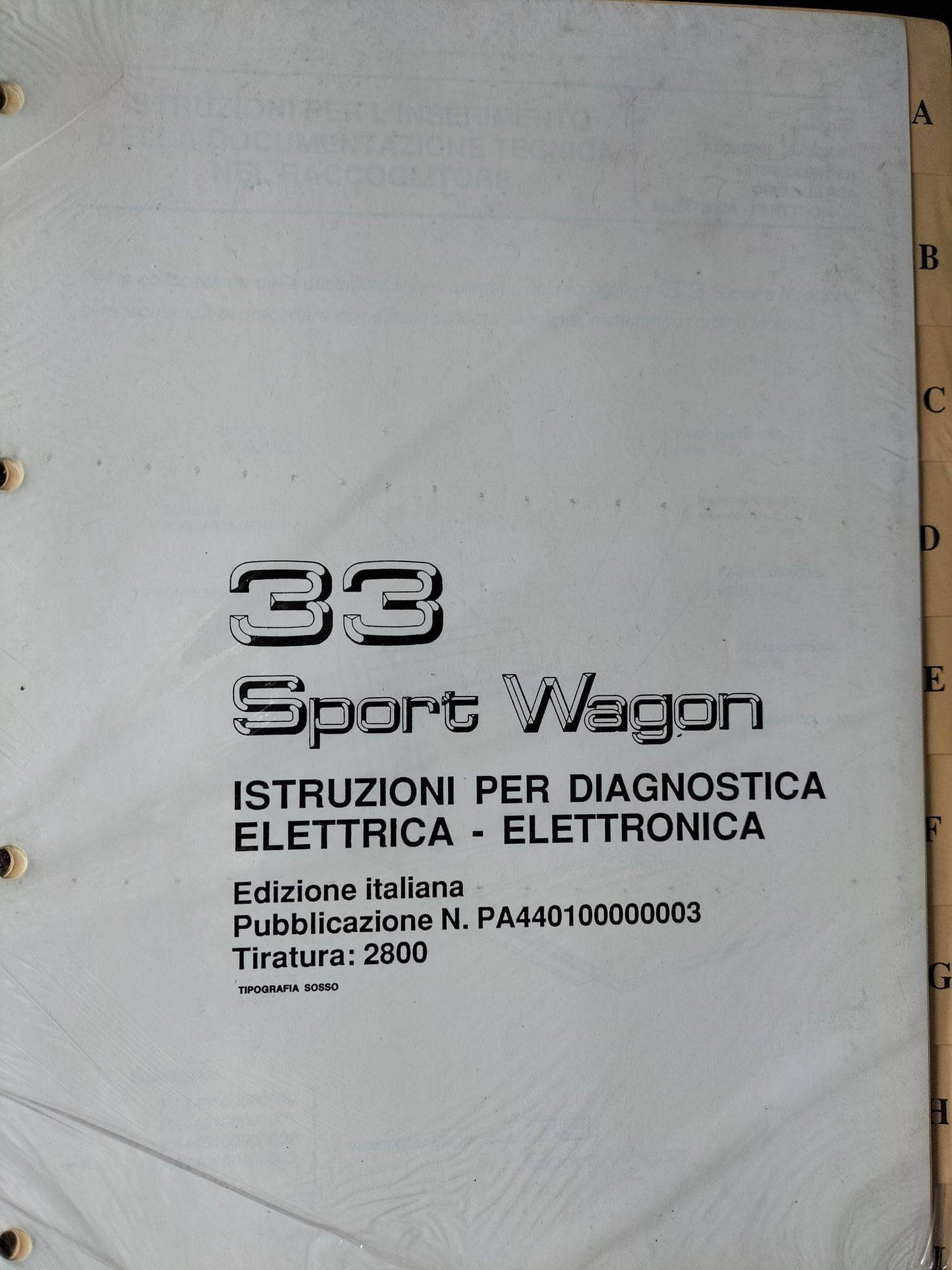 Alfa 33 Sport Wagon Istruzioni per la Diagnostica Elettrica - Elettronica N.PA440100000003