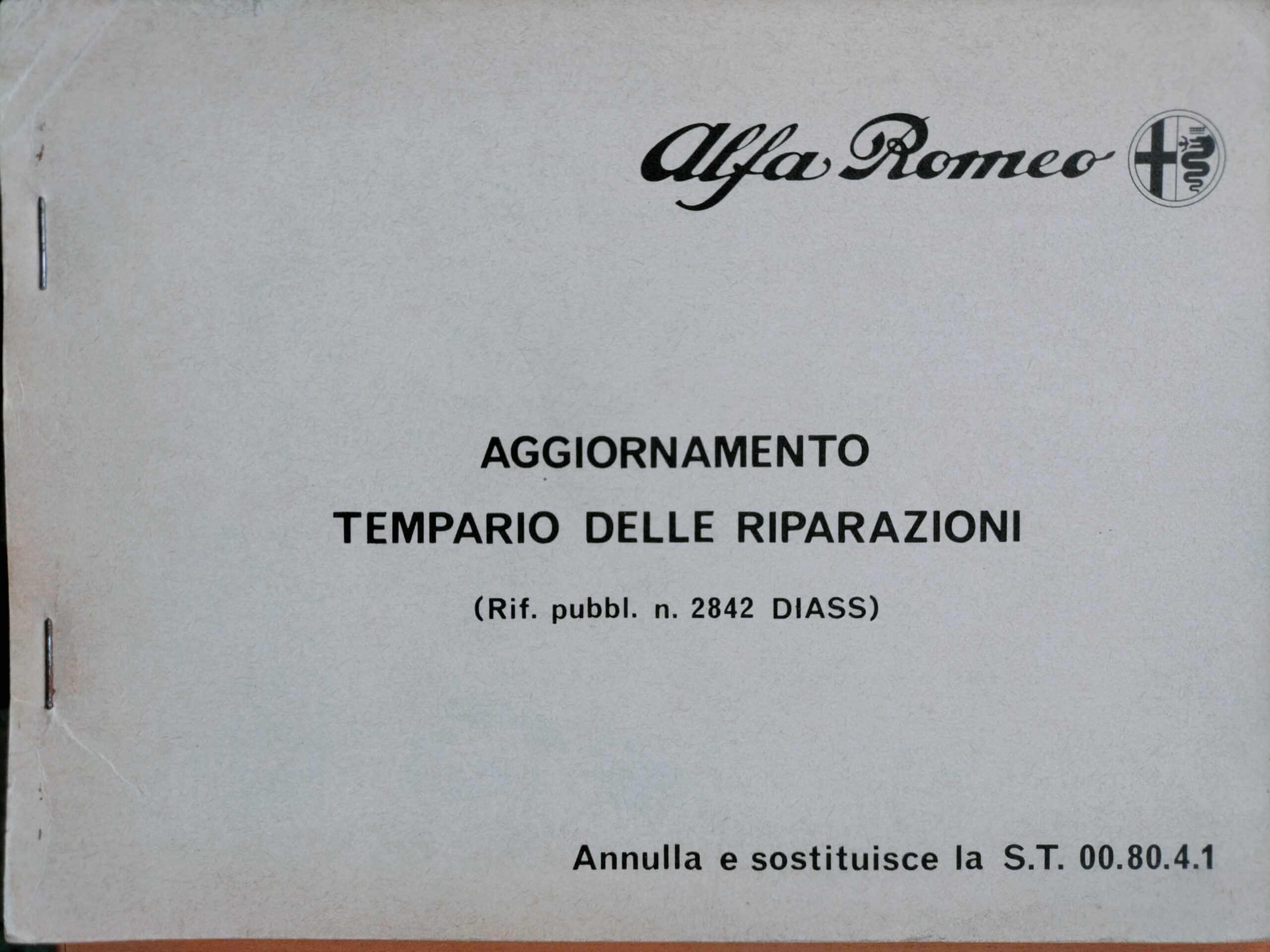 Alfa Romeo Aggiornamento Tempario delle Riparazioni N. PA 2993