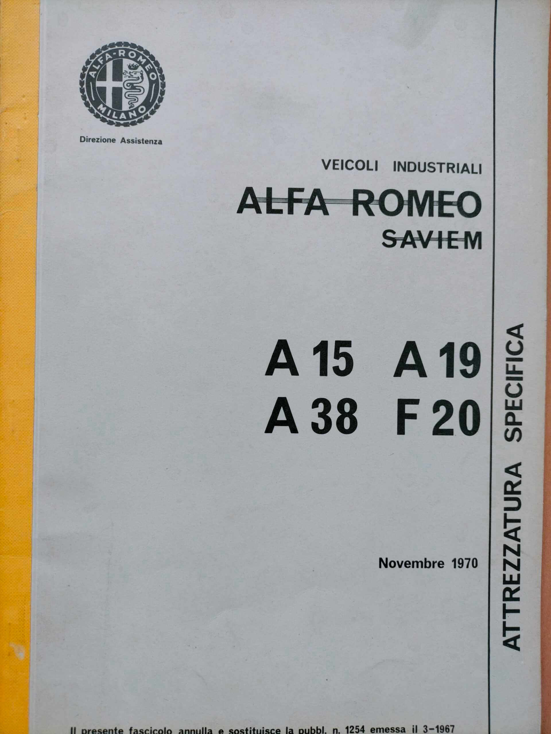 Alfa Romeo Veicoli Industriali Saviem A 15, A 19, A 38, F 20 Attrezzatura Specifica N.1668