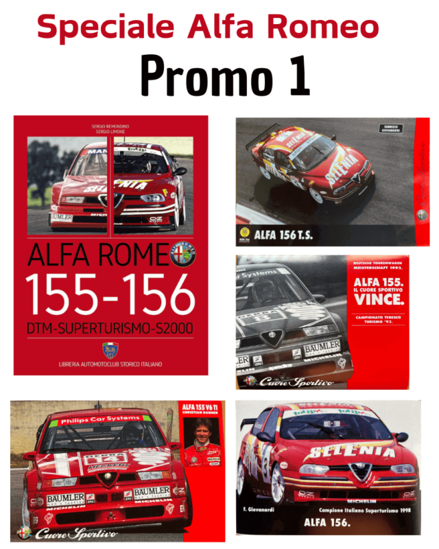 Libri alfa romeo con libro, cartoline e adesivi delle Alfa 155 e 156 DTM Superturismo