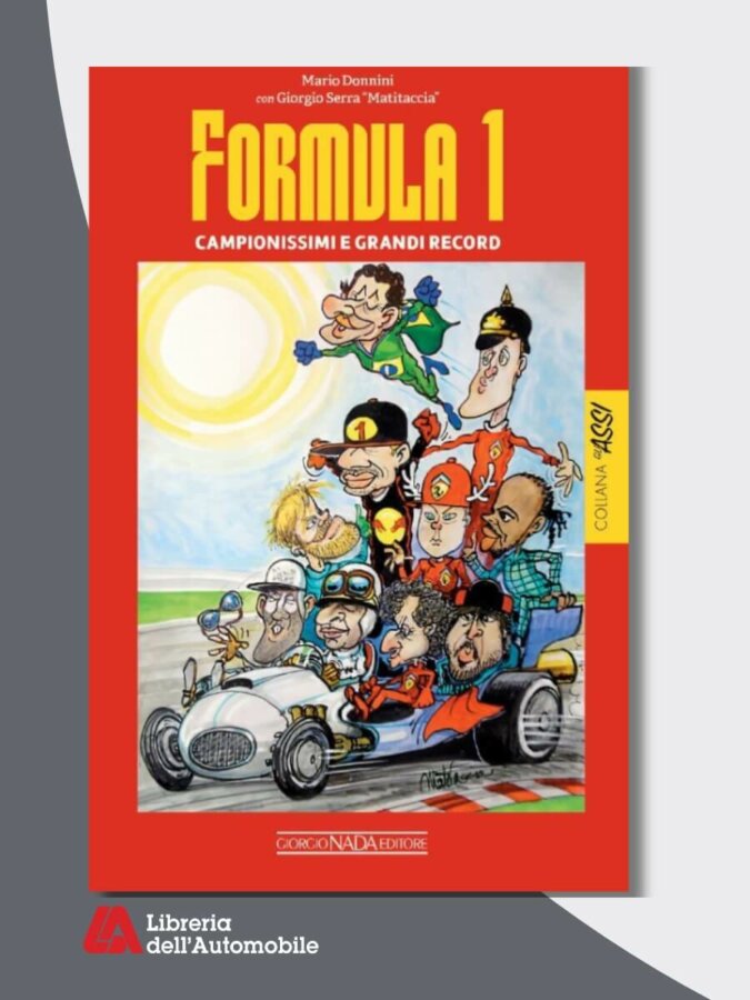 F1 yearbook che analizza record, statistiche e curiosità della Formula 1 con illustrazioni.