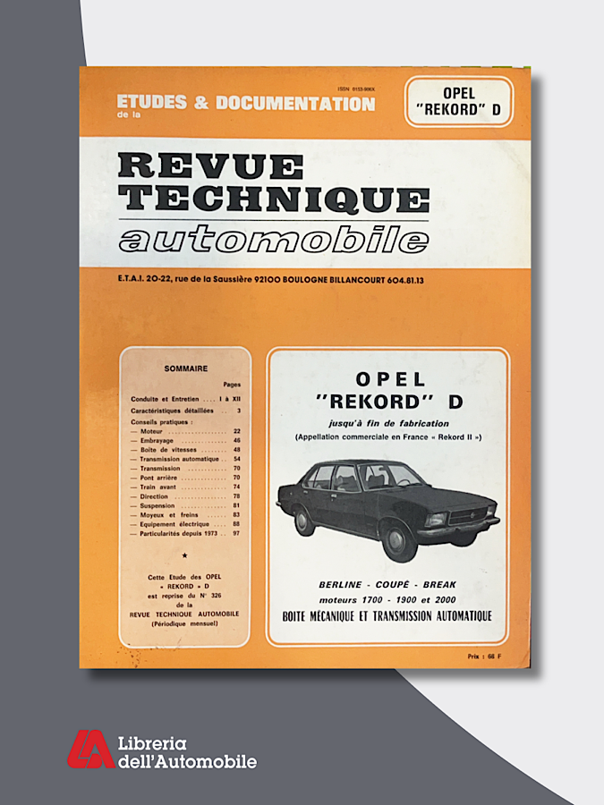 Opel Rekord D Moteurs 1700-1900-2000 “Revue technique automobile”N.326,2