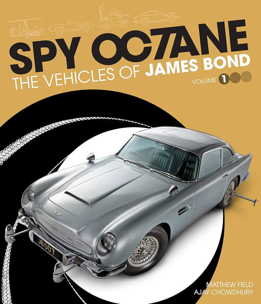 Libri automobilismo sui veicoli dei film di James Bond, inclusa l’Aston Martin DB5.