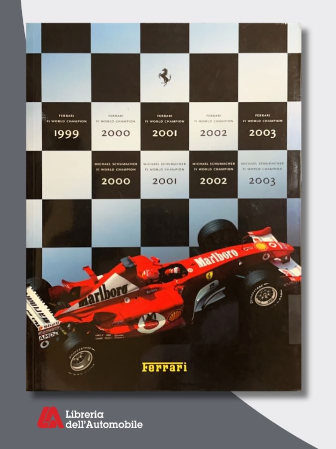 F1 yearbook Ferrari 2003 con resoconti della stagione di Formula 1 e approfondimenti su modelli e innovazioni del marchio
