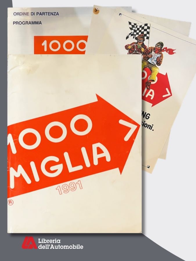 Libri automobilismo sulla Mille Miglia 1991 con documenti ufficiali, vetture e programma della gara